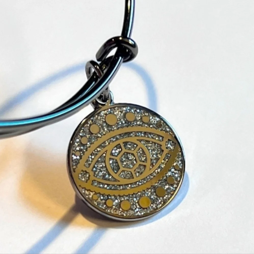 NWOT ALEX & ANI Color Infusion Midnight Silver Evil Eye Charm Expandable Bangle
